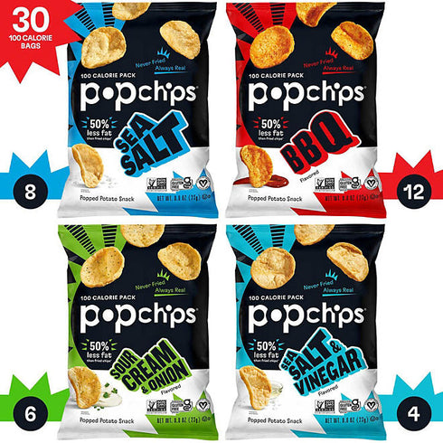 Popchips Variety Pack Chips, 0.8 oz, 30 Pack
